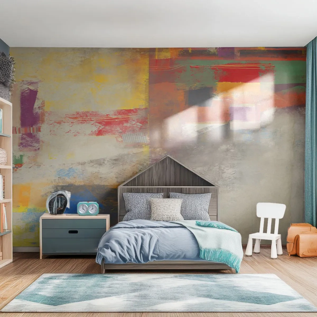 Papier Peint Photo Premium Canvas - Géométrie des couleurs - Abstraction, Morceau, Peinture - 200x140 cm