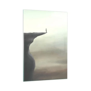 Impression sur verre - Image sur verre - Silhouette d'une figure au bord d'une falaise dans un paysage brumeux - 80x120cm - Tout en haut, bien entendu! - Décoration murale moderne pour le salon et la chambre ARTTOR