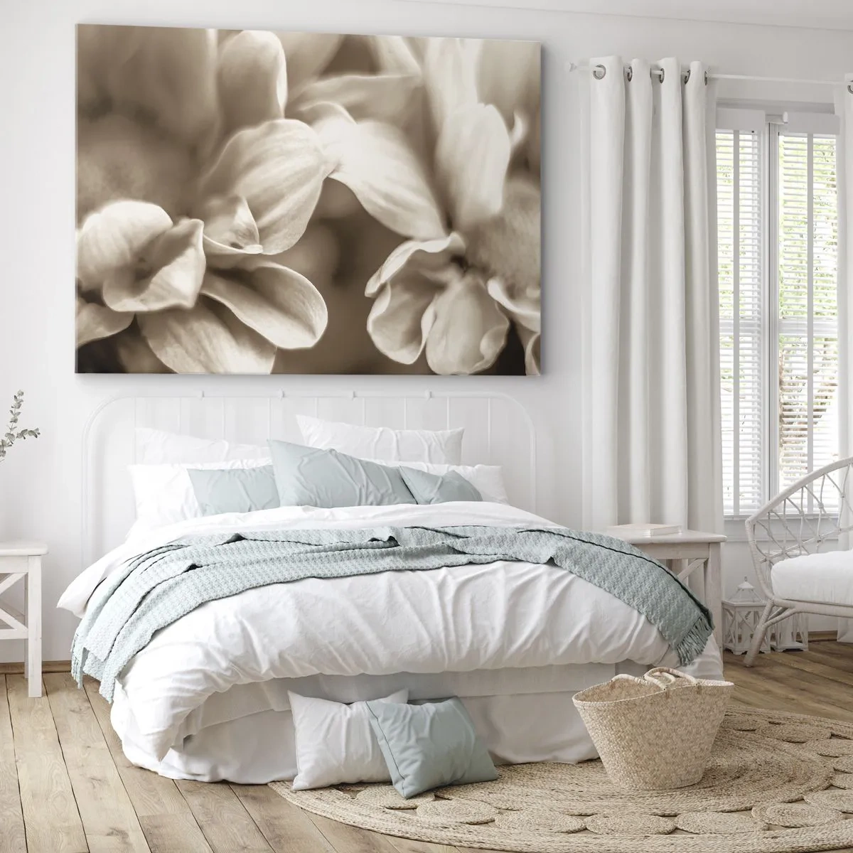 Impression sur toile - Image sur toile - Gros plan de fleurs dans un ton sépia délicat avec des contours doux - 70x50cm - Doux comme un sourire - Décoration murale moderne pour le salon et la chambre ARTTOR