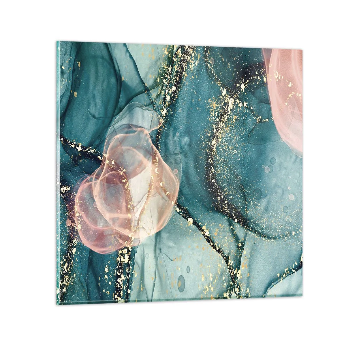 Impression sur verre - Image sur verre - Soie bleu, tulle rose - 40x40 cm