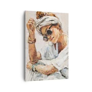 Impression sur toile - Image sur toile - Portrait d'une femme portant des lunettes de soleil contre un mur clair - 70x100cm - Portrait en plein soleil - Décoration murale moderne pour le salon et la chambre ARTTOR
