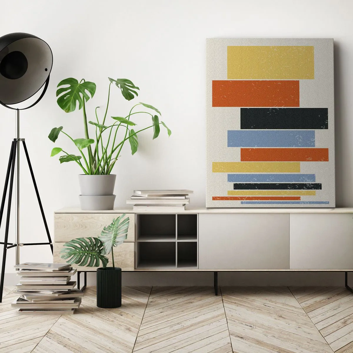 Impression sur toile - Image sur toile - Des rectangles colorés dans un arrangement moderne - 70x100cm - Notation musicale - Décoration murale moderne pour le salon et la chambre ARTTOR
