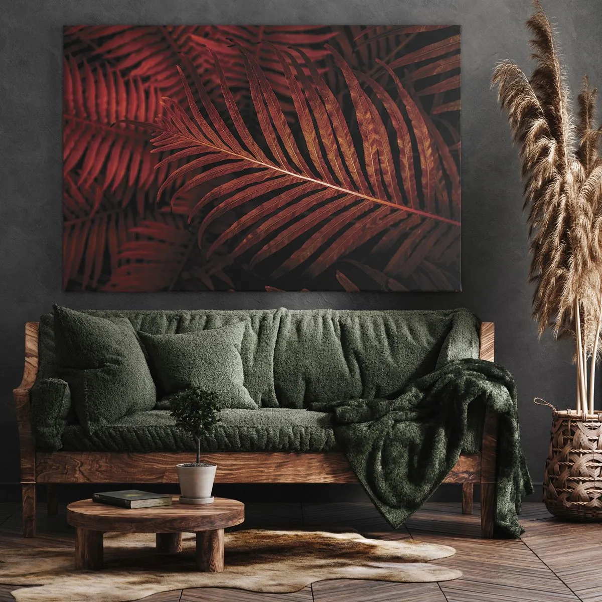 Impression sur toile - Image sur toile - Gros plan de feuilles tropicales rouges - 120x80cm - Chaleur de la vie - Décoration murale moderne pour le salon et la chambre ARTTOR