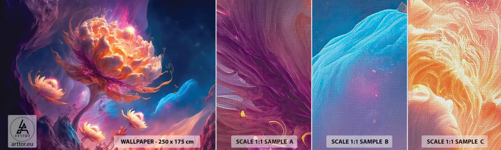 Échantillon de Papier Peint Premium Canvas - Un autre monde - Fantastique, Atterrir, Fleurs - 100x30 cm