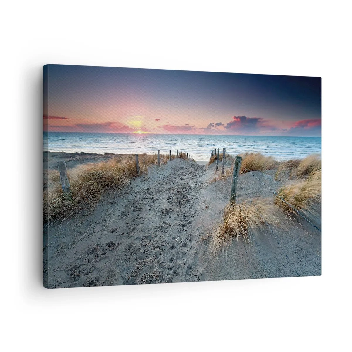 Impression sur toile - Image sur toile - Chemin menant à la plage au coucher du soleil - 70x50cm - Tu as versé l'éclat de l'arc-en-ciel sur les flots - Décoration murale moderne pour le salon et la chambre ARTTOR