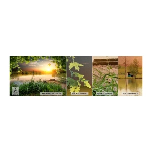 Échantillon de Papier Peint Premium Canvas - Paysage dans un cadre verdoyant - Paysage, Lac, Pont de bois - 100x30 cm