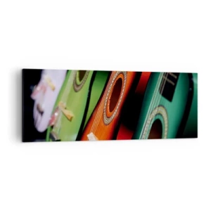 Impression sur toile - Image sur toile - Guitares colorées de différentes nuances disposées en rangée - 140x50cm - La guitare a plusieurs couleurs - Décoration murale moderne pour le salon et la chambre ARTTOR