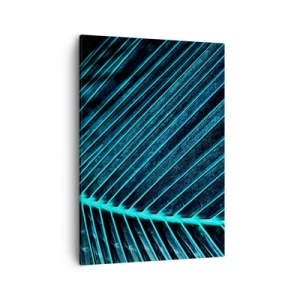 Impression sur toile - Image sur toile - Macrophotographie d'une feuille dans les tons turquoise et bleu marine - 50x70cm - Texture verte - Décoration murale moderne pour le salon et la chambre ARTTOR