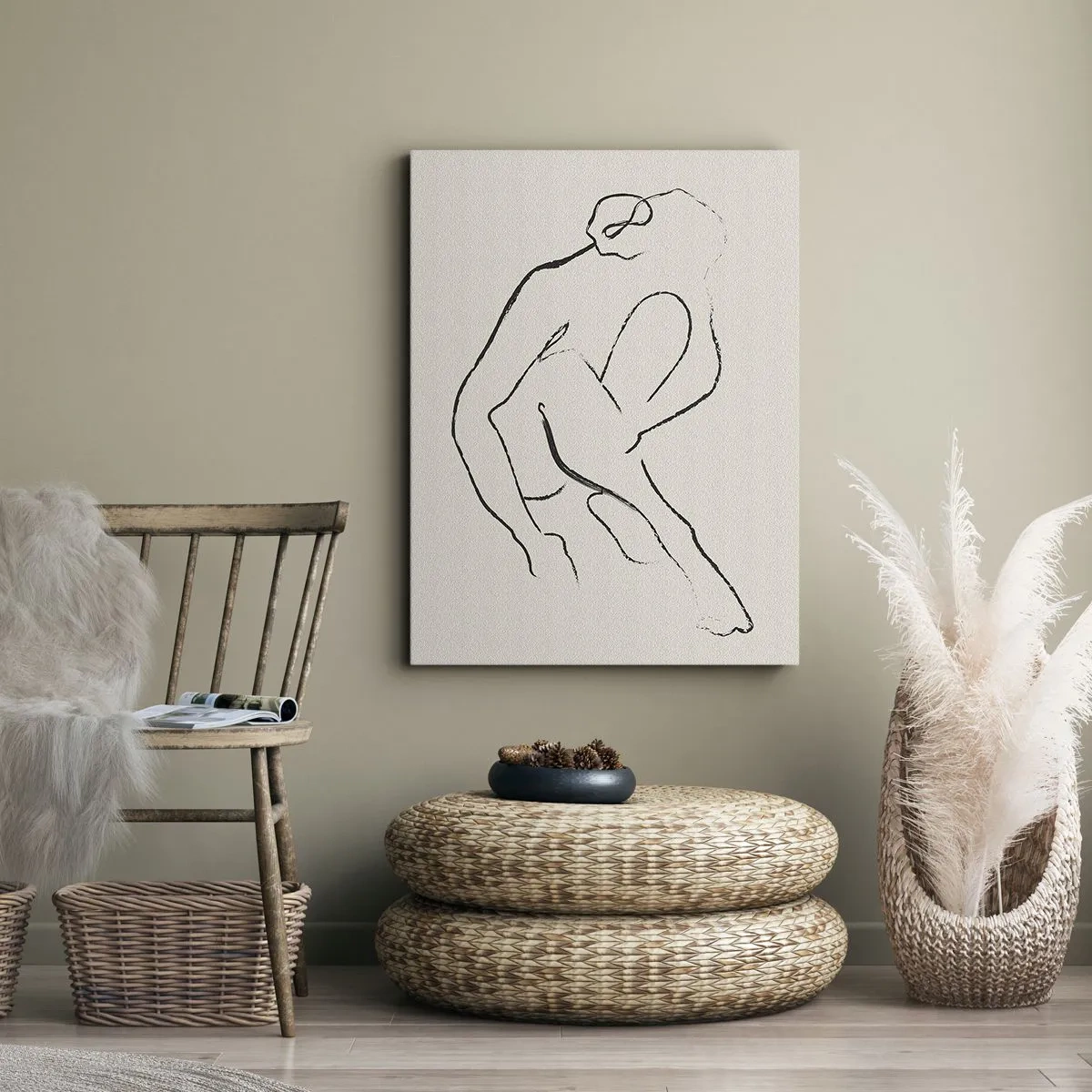 Impression sur toile - Image sur toile - Une silhouette minimaliste en noir sur fond clair - 70x100cm - Croquis intime - Décoration murale moderne pour le salon et la chambre ARTTOR