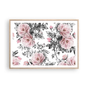 Affiche dans un chêne clair - Poster - Se perdre dans les fleurs des roses - 100x70 cm