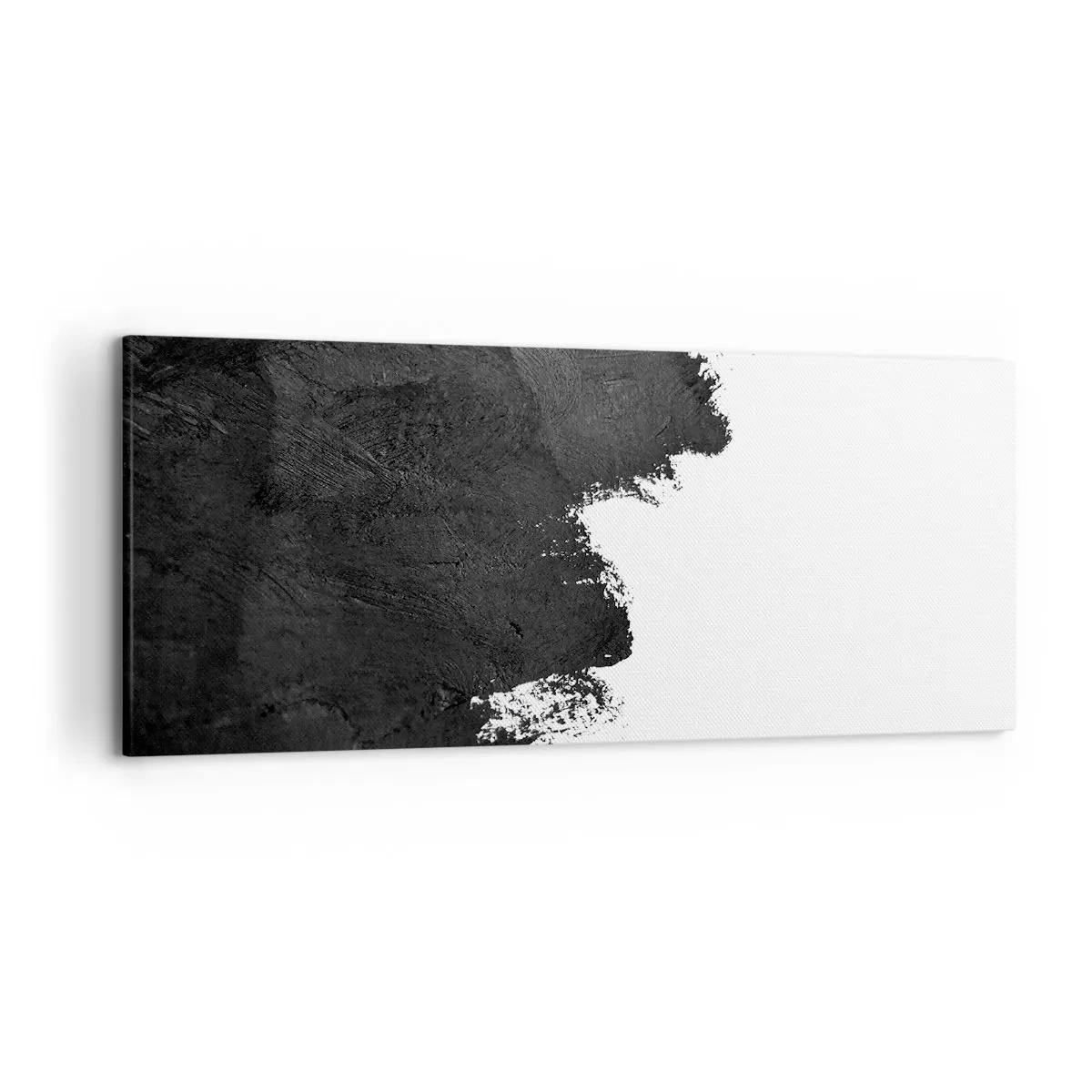 Impression sur toile - Image sur toile - Abstraction en noir et blanc avec des coups de pinceau contrastés - 120x50cm - Éléments : terre - Décoration murale moderne pour le salon et la chambre ARTTOR