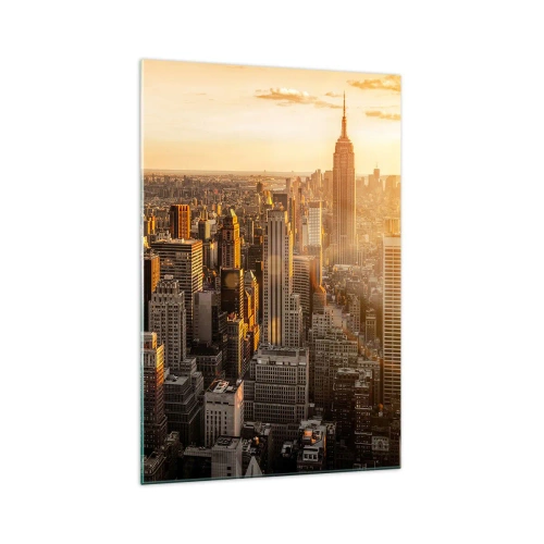 Impression sur verre - Image sur verre - Skyline de New York au coucher du soleil avec vue sur l'Empire State Building - 70x100cm - Grandir au soleil - Décoration murale moderne pour le salon et la chambre ARTTOR