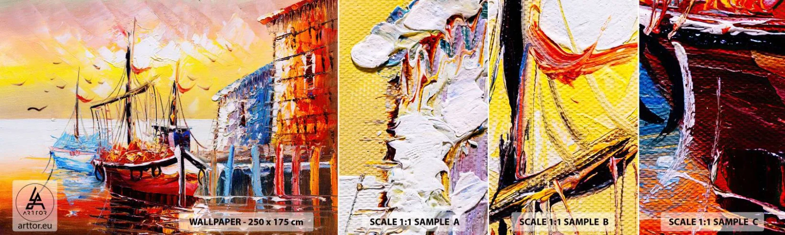 Échantillon de Papier Peint Autocollant Deluxe Sticker - Bon retour - Paysage, Port des Pêcheurs, Bateaux - 100x30 cm