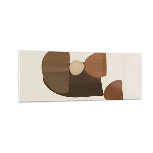 Impression sur verre - Image sur verre - Composition abstraite dans les tons marron et beige - 140x50cm - Composition de marrons - Décoration murale moderne pour le salon et la chambre ARTTOR