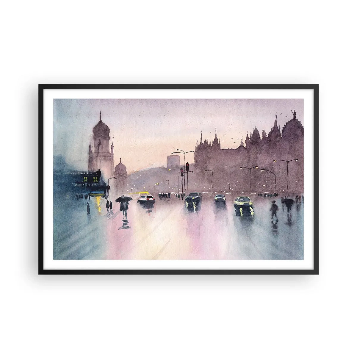 Affiche dans un cadre noir - Poster - Dans une brume pluvieuse - 91x61 cm