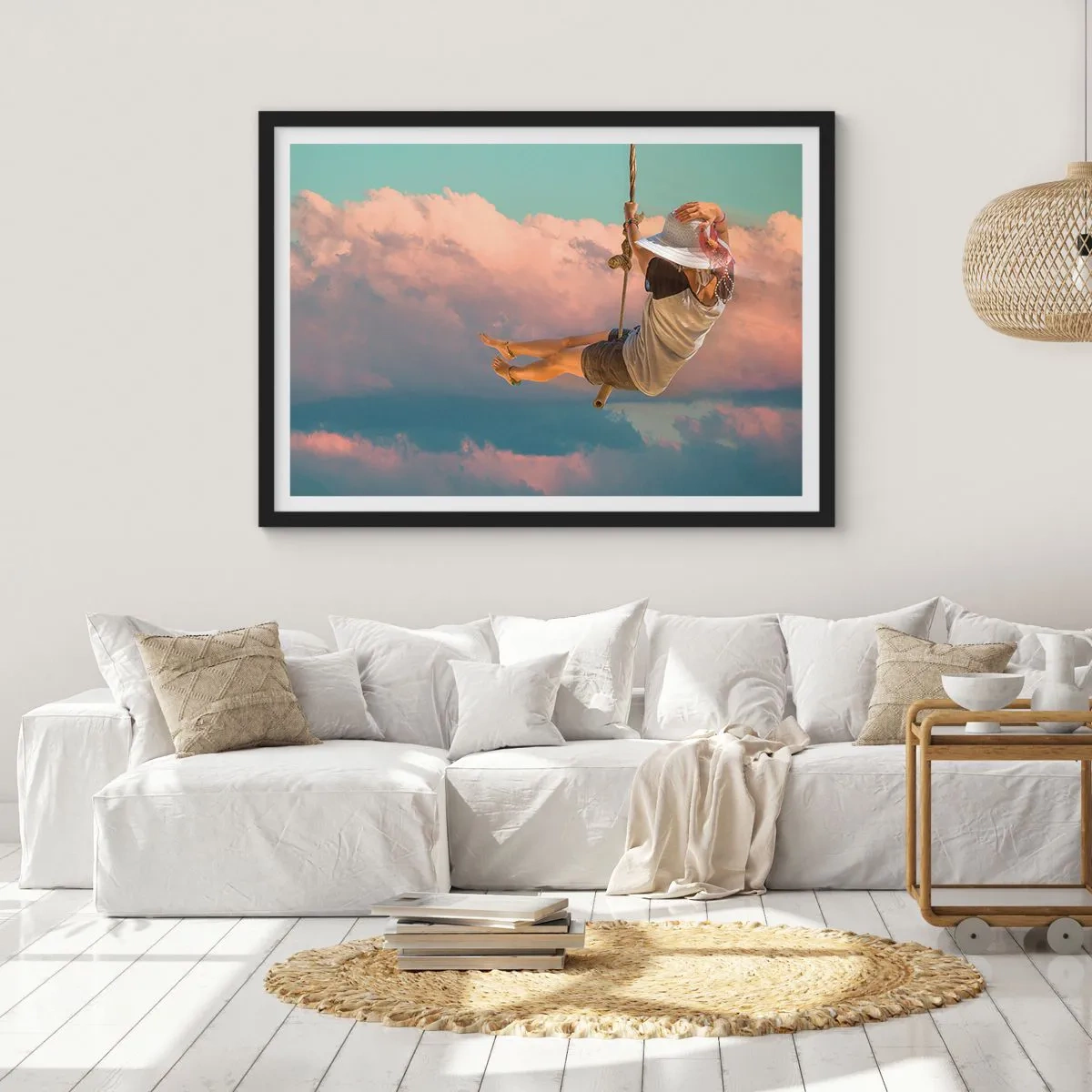 Affiche dans un cadre noir - Poster - S'amuser dans les nuages - 50x40 cm