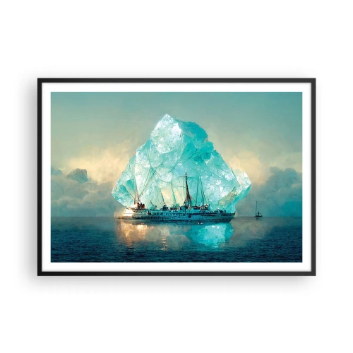 Affiche dans un cadre noir - Poster - Un navire avec un iceberg majestueux en arrière-plan - 100x70cm - Diamant arctique - Décoration murale moderne pour le salon et la chambre ARTTOR