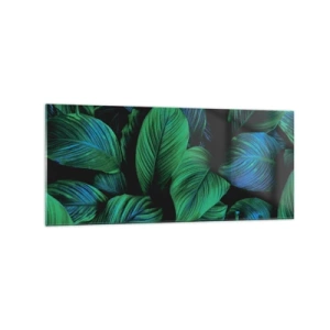 Impression sur verre - Image sur verre - Feuilles vertes dans un style minimaliste - 120x50cm - Dans la foule verte - Décoration murale moderne pour le salon et la chambre ARTTOR
