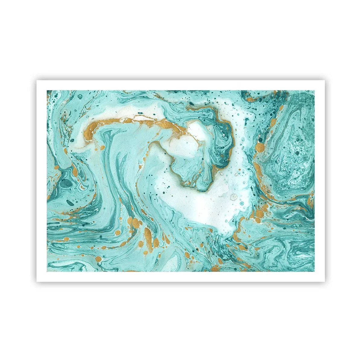 Affiche - Poster - Marbre turquoise avec des accents dorés dans une composition abstraite - 100x70cm - Sous la grande vague de l'ère Edo - Décoration murale moderne pour le salon et la chambre ARTTOR