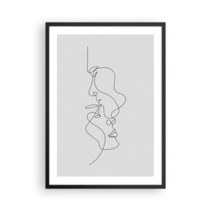 Affiche dans un cadre noir - Poster - Un contour minimaliste de deux visages en noir sur un fond clair. - 50x70cm - Chaleur de désir renaissant - Décoration murale moderne pour le salon et la chambre ARTTOR