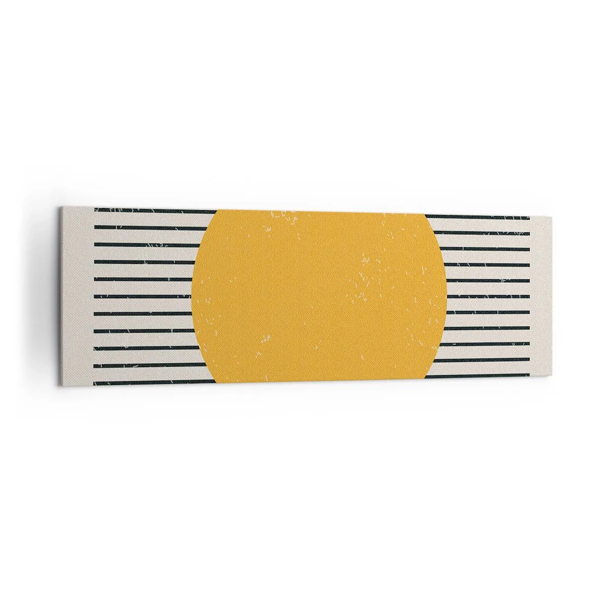 Impression sur toile - Image sur toile - Un cercle jaune sur un fond de lignes horizontales noires et blanches - 160x50cm - Le pouvoir de la simplicité - Décoration murale moderne pour le salon et la chambre ARTTOR