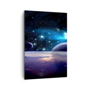 Impression sur toile - Image sur toile - Une vue de l'espace avec des planètes et des étoiles - 70x100cm - Toujours seul? - Décoration murale moderne pour le salon et la chambre ARTTOR