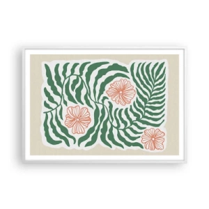 Affiche dans un cadre blanc - Poster - Fleurit en vert - 100x70 cm