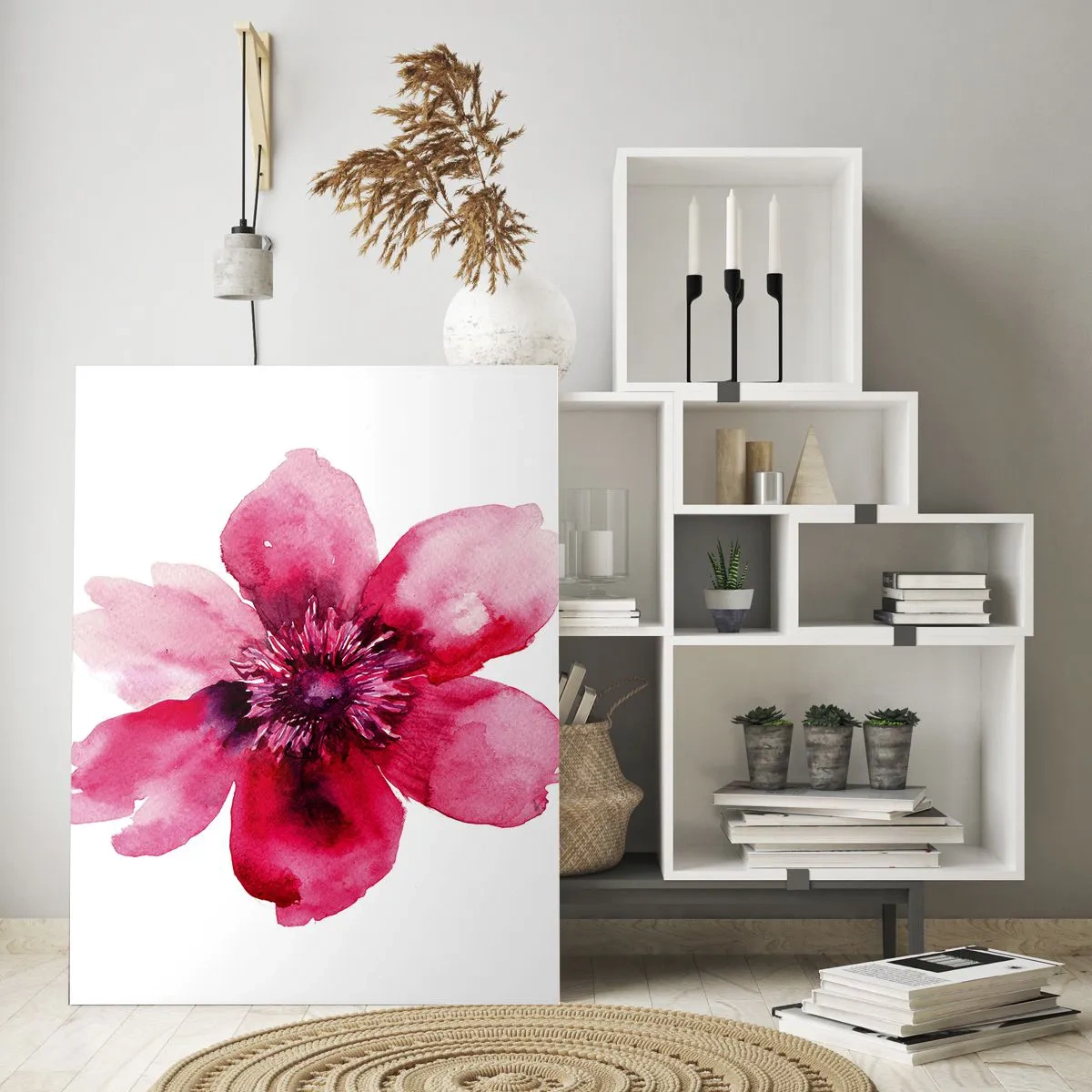 Impression sur verre - Image sur verre - Fleur rose dans un style aquarelle sur fond blanc - 70x100cm - Un baiser parfumé au carmin - Décoration murale moderne pour le salon et la chambre ARTTOR