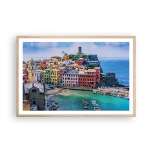 Affiche dans un chêne clair - Poster - Petite ville magique de méditerranée - 91x61 cm