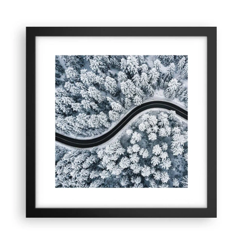 Affiche dans un cadre noir - Poster - À travers une forêt d'hiver - 30x30 cm