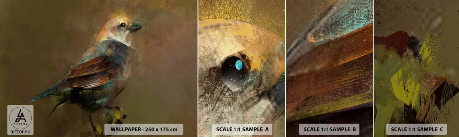 Échantillon de Papier Peint Autocollant Deluxe Sticker - Un moineau, un petit oiseau - Abstraction, Oiseau, Nature - 100x30 cm