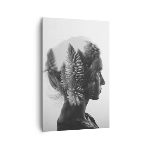 Impression sur toile - Image sur toile - Un portrait subtil avec des éléments de la nature - 80x120cm - Dame de la pinède - Décoration murale moderne pour le salon et la chambre ARTTOR