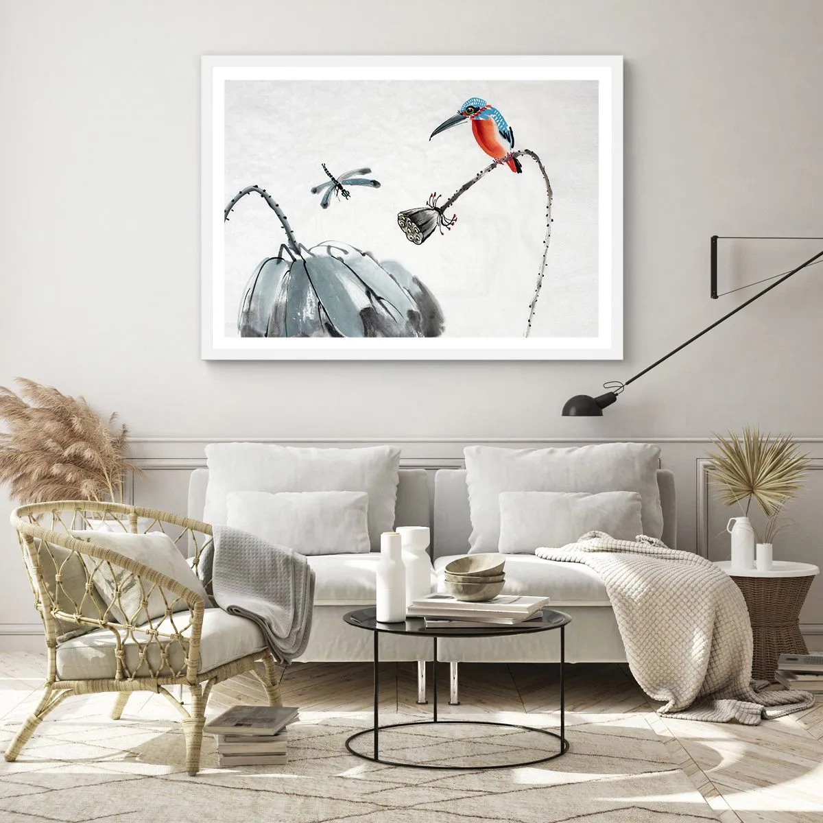 Affiche dans un cadre blanc - Poster - La vie du champ - 50x40 cm