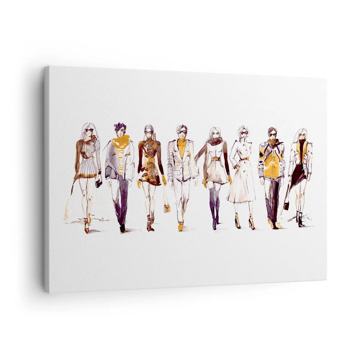 Impression sur toile - Image sur toile - Croquis d'un groupe de personnes en tenues de mode - 70x50cm - Chic décontracté, élégance décontractée - Décoration murale moderne pour le salon et la chambre ARTTOR