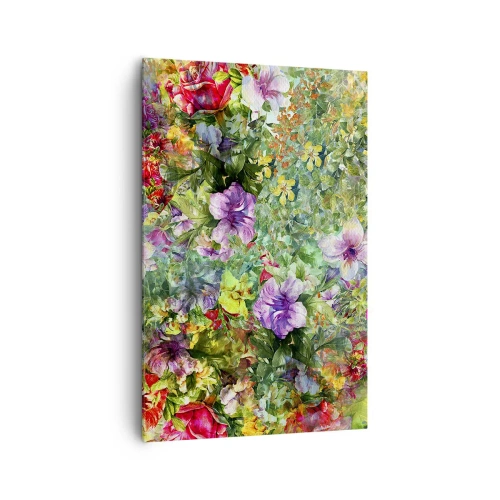 Impression sur toile - Image sur toile - Une composition florale colorée sur fond vert - 80x120cm - En fleurs pour la perdition - Décoration murale moderne pour le salon et la chambre ARTTOR