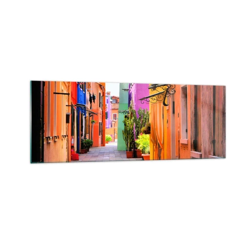 Impression sur verre - Image sur verre - Une rue colorée avec des immeubles aux tons clairs - 140x50cm - Allée arc-en-ciel - Décoration murale moderne pour le salon et la chambre ARTTOR