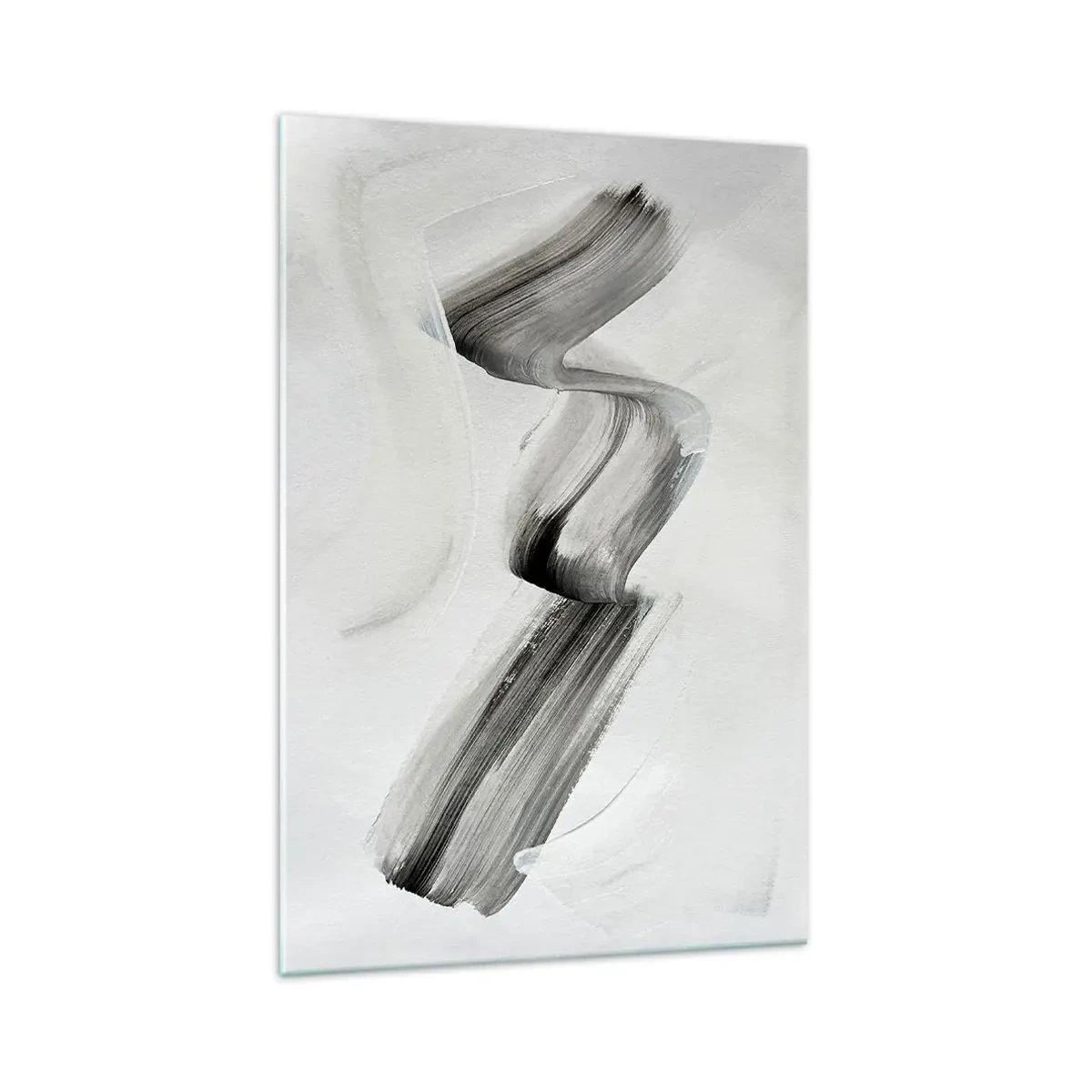 Impression sur verre - Image sur verre - Coup de pinceau abstrait noir et blanc sur fond clair - 70x100cm - Mine de rien pour s'amuser - Décoration murale moderne pour le salon et la chambre ARTTOR