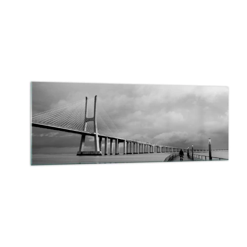 Impression sur verre - Image sur verre - Un pont suspendu au-dessus de l'eau en noir et blanc - 140x50cm - A tous ceux qui lui sont important - Décoration murale moderne pour le salon et la chambre ARTTOR