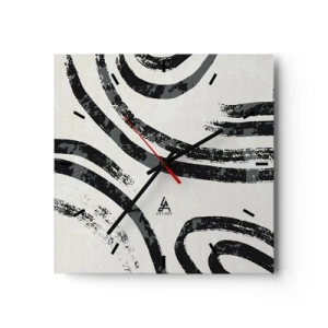 Horloge murale - Pendule murale - Lignes abstraites noires et blanches sur fond clair - 30x30cm - À moitié arrêté - Décoration murale moderne pour le salon et la chambre ARTTOR