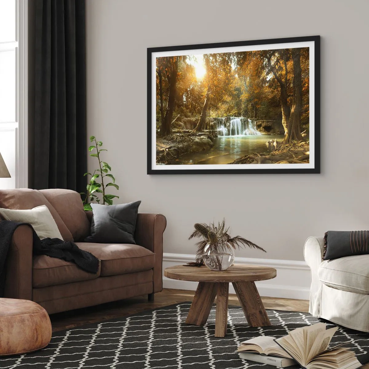 Affiche dans un cadre noir - Poster - Cascade du parc - 50x40 cm
