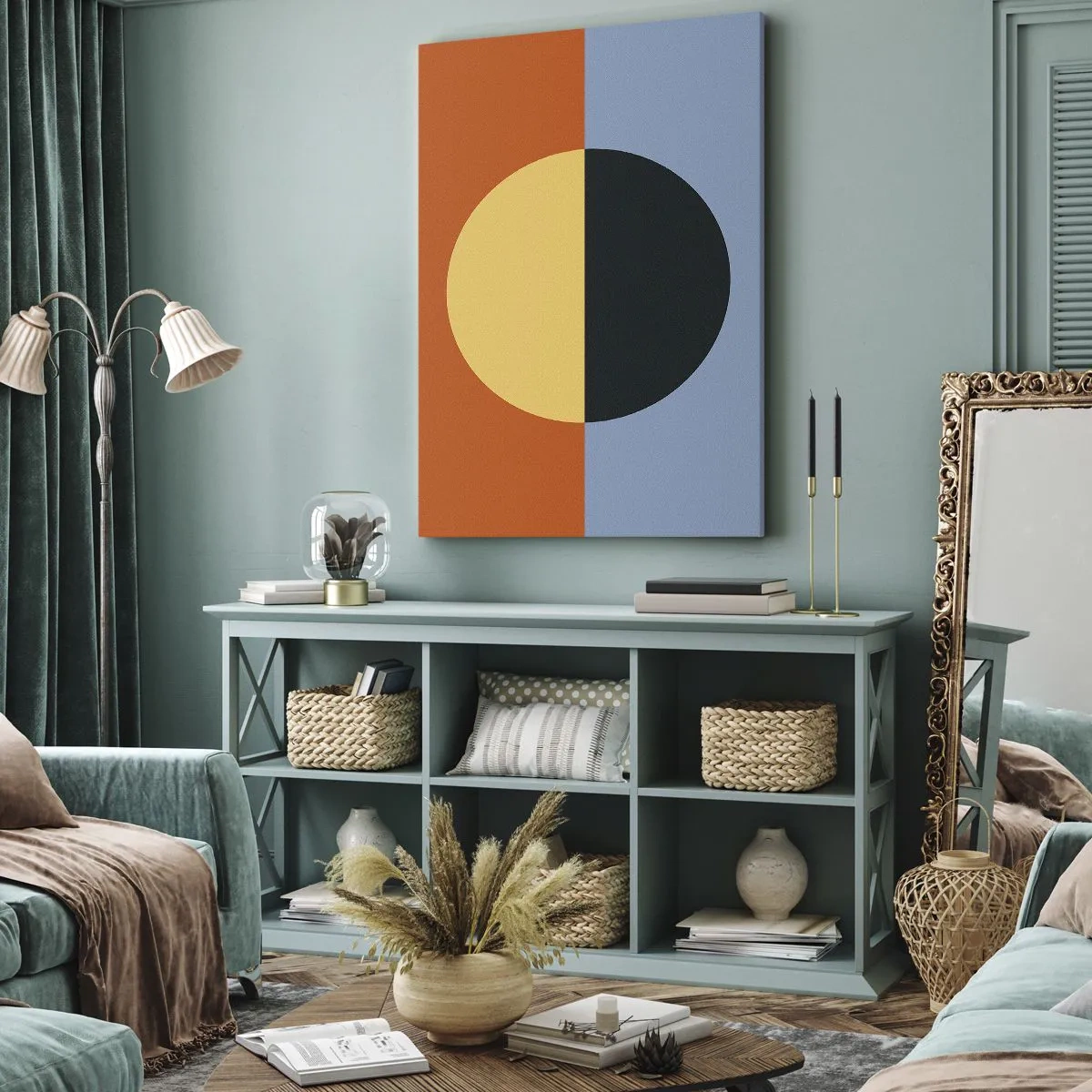 Impression sur toile - Image sur toile - Abstraction géométrique aux couleurs contrastées - 70x100cm - Composition de chaleur et de fraîcheur - Décoration murale moderne pour le salon et la chambre ARTTOR