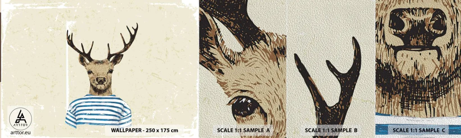 Échantillon de Papier Peint Premium Sand - Parce que j'aime les chemises rayées - Abstraction, Cerf, Morceau - 100x30 cm