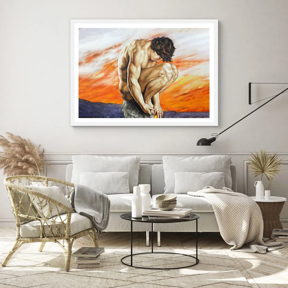 Affiche dans un cadre blanc - Poster - Plongé dans ses pensées - 50x40 cm