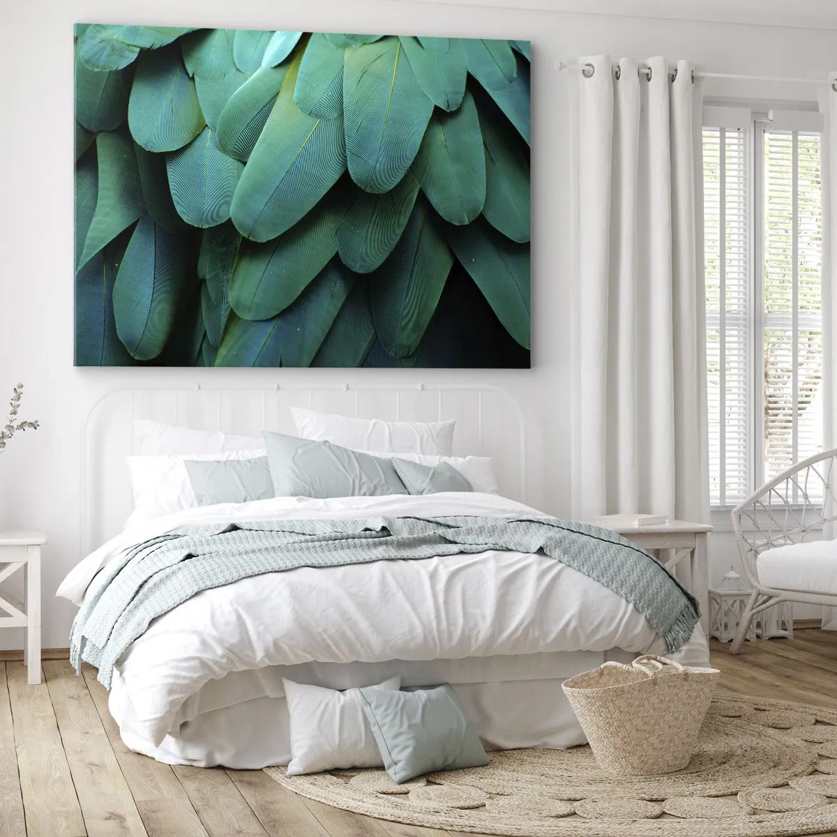 Impression sur toile - Image sur toile - Détail de plumes dans des tons de vert - 120x80cm - Perfection de la nature du perroquet - Décoration murale moderne pour le salon et la chambre ARTTOR