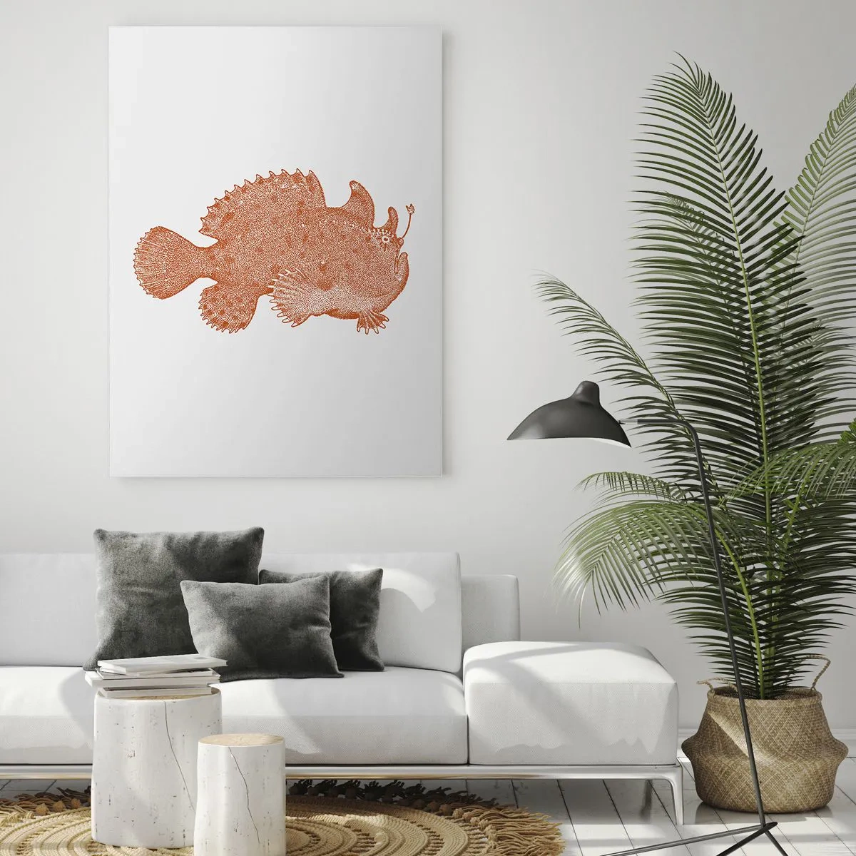 Impression sur verre - Image sur verre - Dessin détaillé d'un poisson cuivré sur fond blanc - 80x120cm - Et pourtant un poisson - Décoration murale moderne pour le salon et la chambre ARTTOR