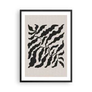 Affiche dans un cadre noir - Poster - Composition végétale abstraite en noir sur fond beige - 50x70cm - La nature du carré - Décoration murale moderne pour le salon et la chambre ARTTOR