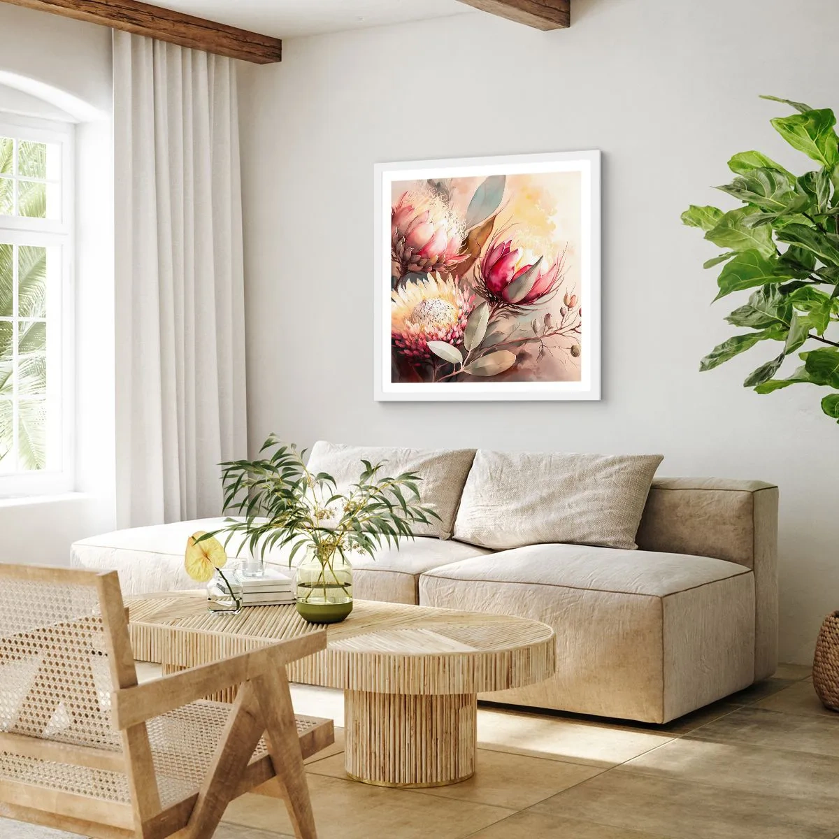 Affiche dans un cadre blanc - Poster - De profil et de face - 60x60 cm