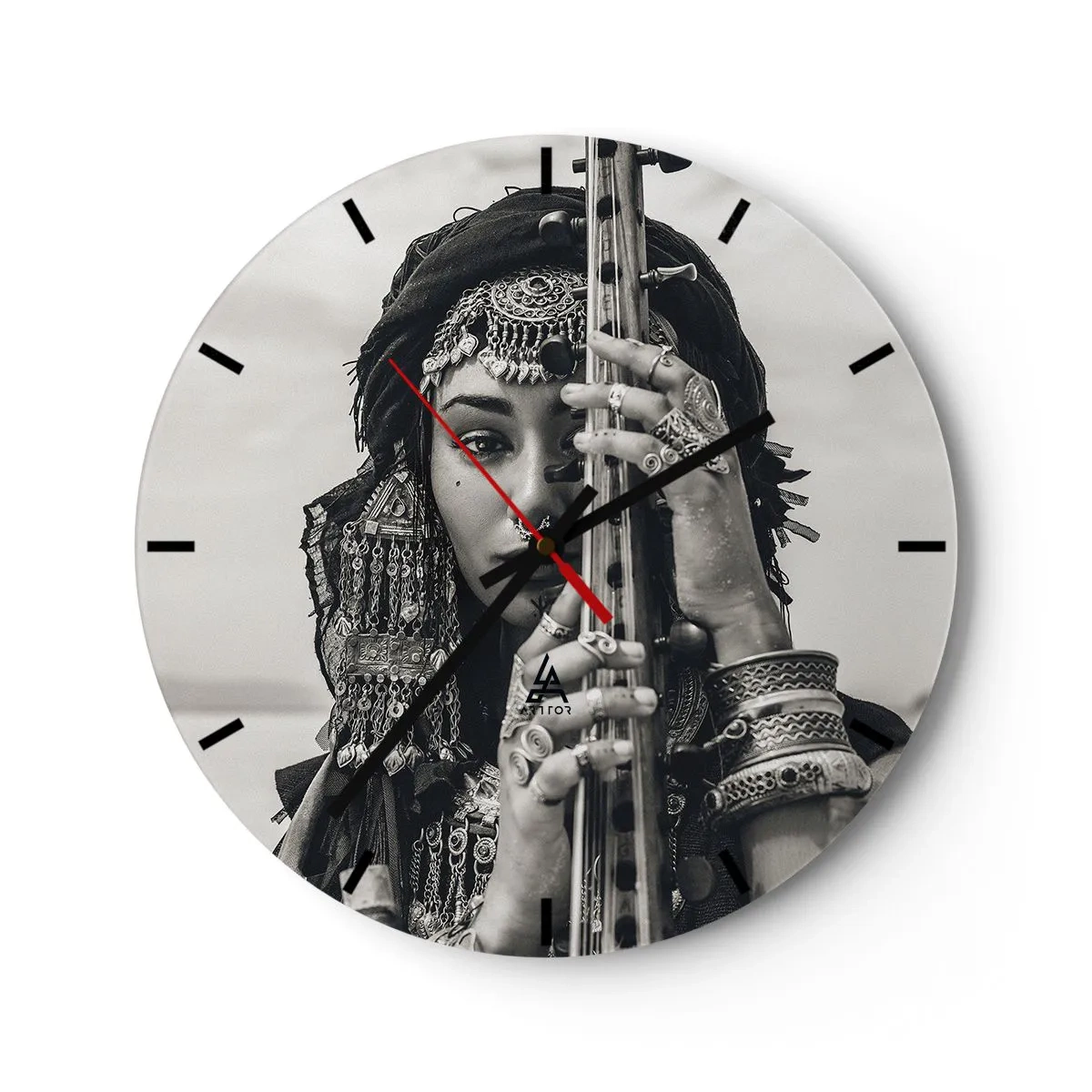 Horloge murale - Pendule murale - Deux oiseaux nichés ensemble sur une branche sur un fond rose - 30x30cm - Musique de l'Orient elle-même - Décoration murale moderne pour le salon, la cuisine et la chambre ARTTOR