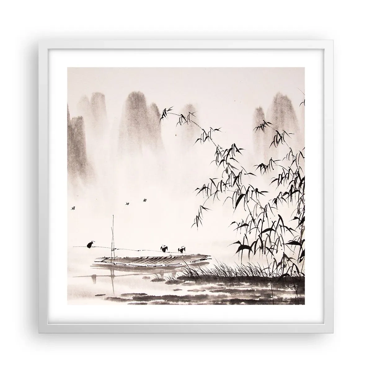 Affiche dans un cadre blanc - Poster - Le silence des rizières - 50x50 cm