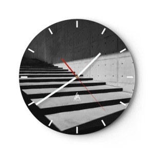 Horloge murale - Pendule murale - Perspective en noir et blanc d'un escalier et d'un mur en béton - 30x30cm - La beauté brute du modernisme - Décoration murale moderne pour le salon, la cuisine et la chambre ARTTOR